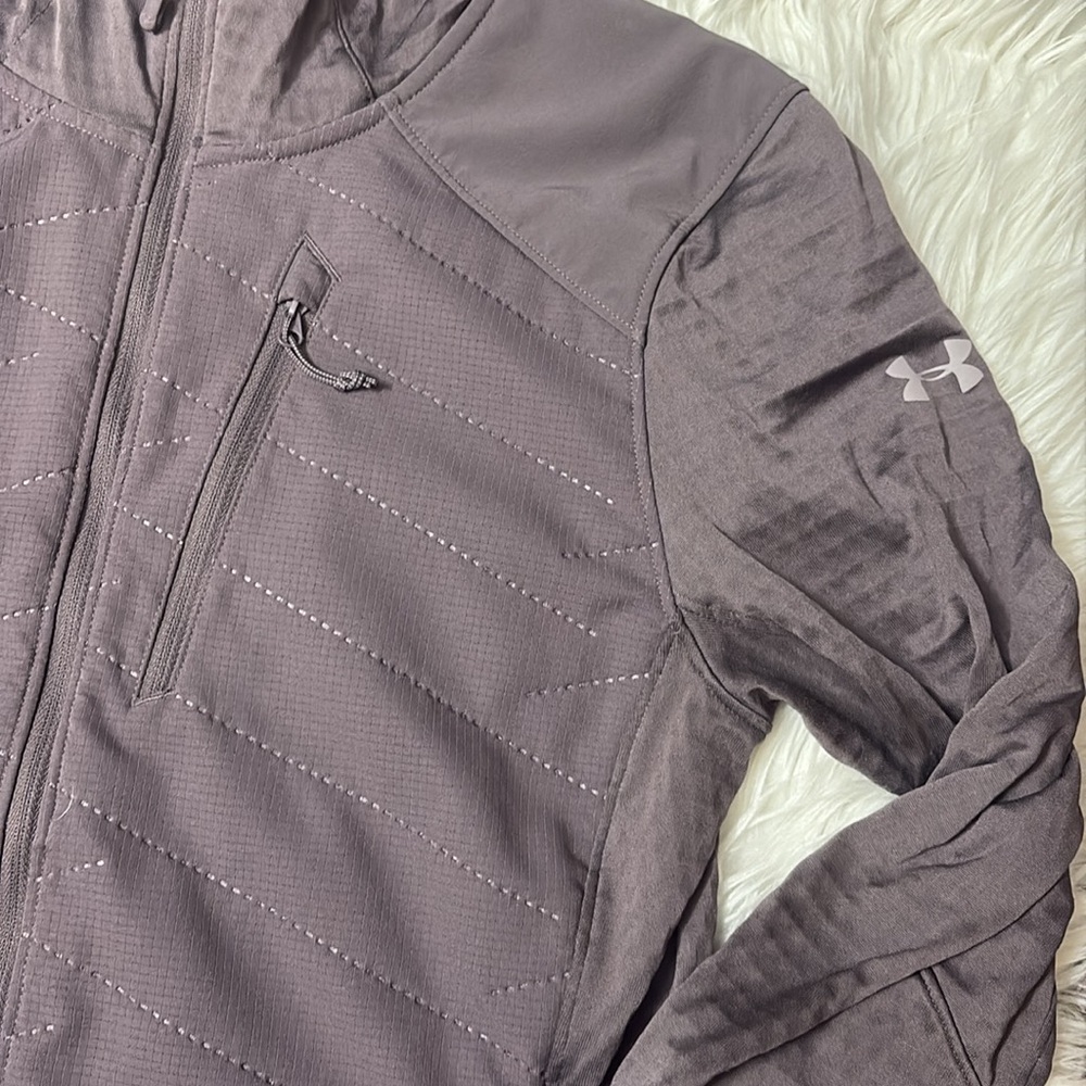 Under Armour Purple Fitted Cold Gear Hooded Zip Up Jacket Lightweight Size L - Picture 5 of 12